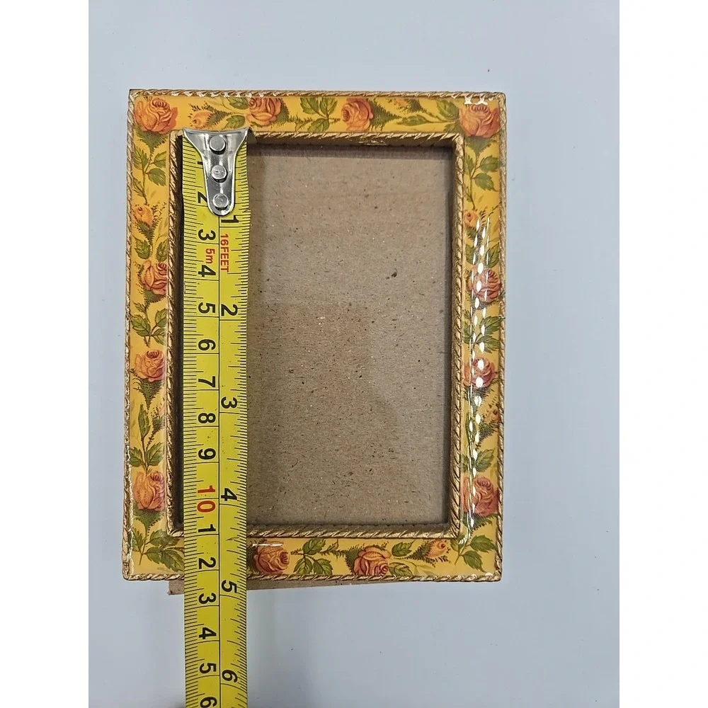 Vintage Bucklers Inc Floral Butterscotch Enamel Picture Frame 4